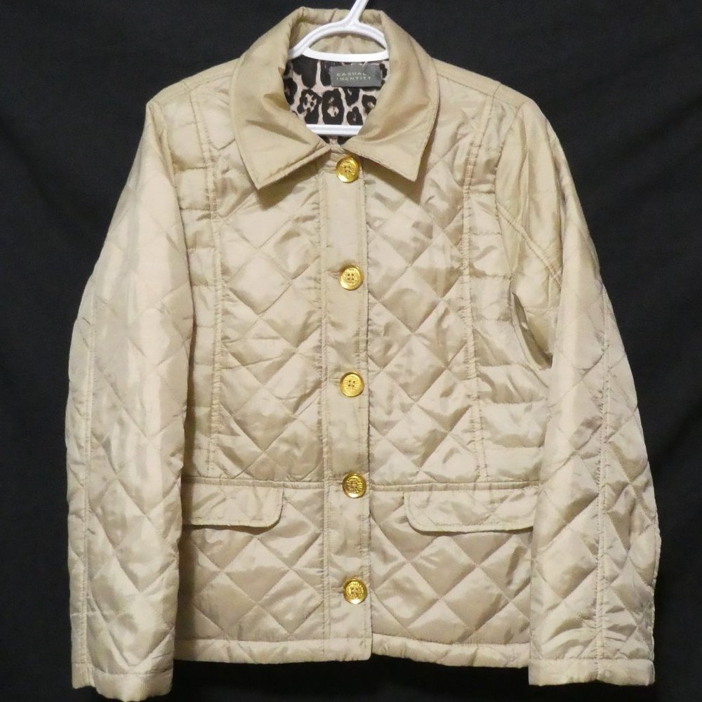 CASUAL IDENTITY | large | Camel Quilted Jacket With Gold Button-Up Front | NWOT
